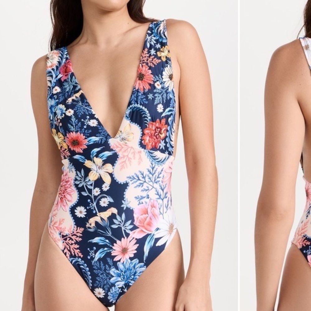 Agua Bendita Tulipa Ross Embroidered One-Piece Swimsuit Size large